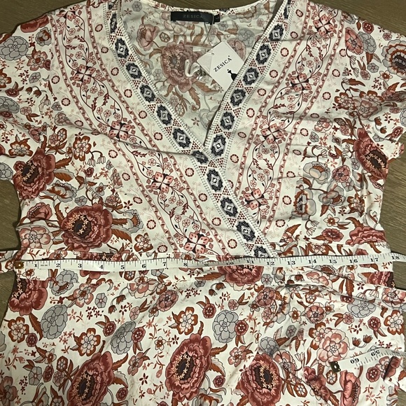 Zesica Bohemian Floral Printed Wrap V Neck Short Sleeve Maxi Dress - Picture 6 of 7